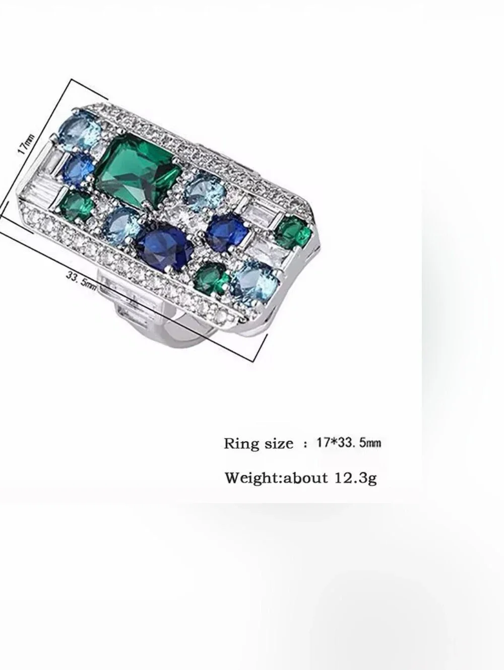 Silver-Tone Green and Blue Gemstone Cocktail Ring